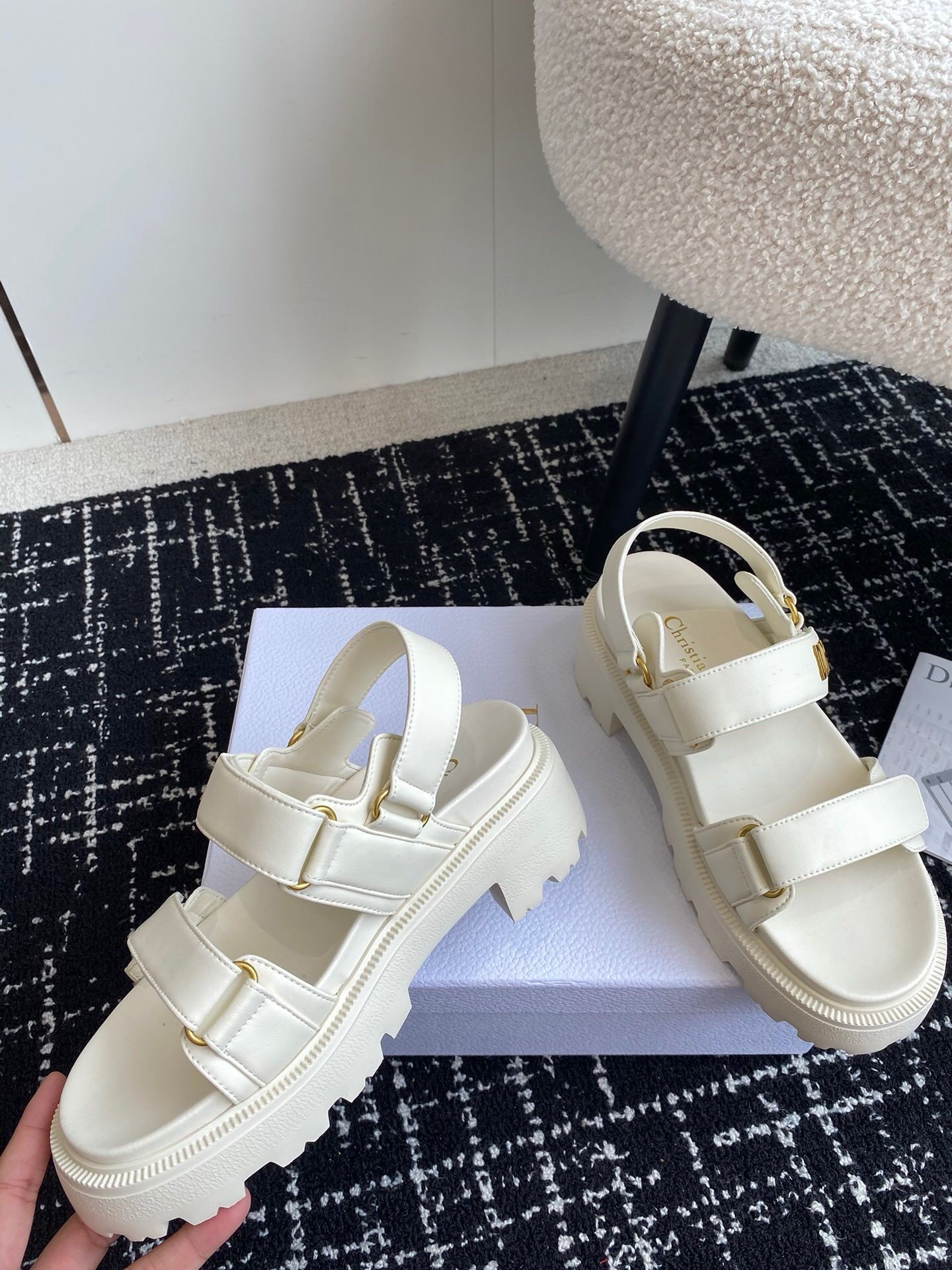 Dior Dioract Platform Sandals in White Lambskin