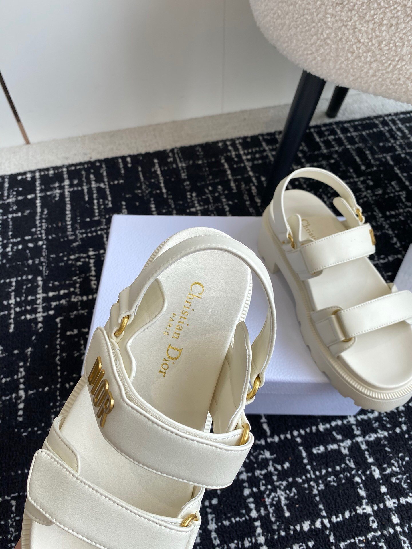 Dior Dioract Platform Sandals in White Lambskin