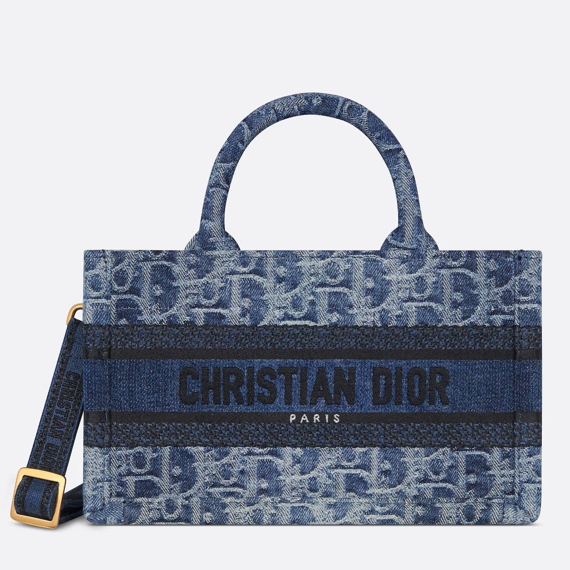 Dior Mini Book Tote with Strap in Blue Denim Oblique Jacquard