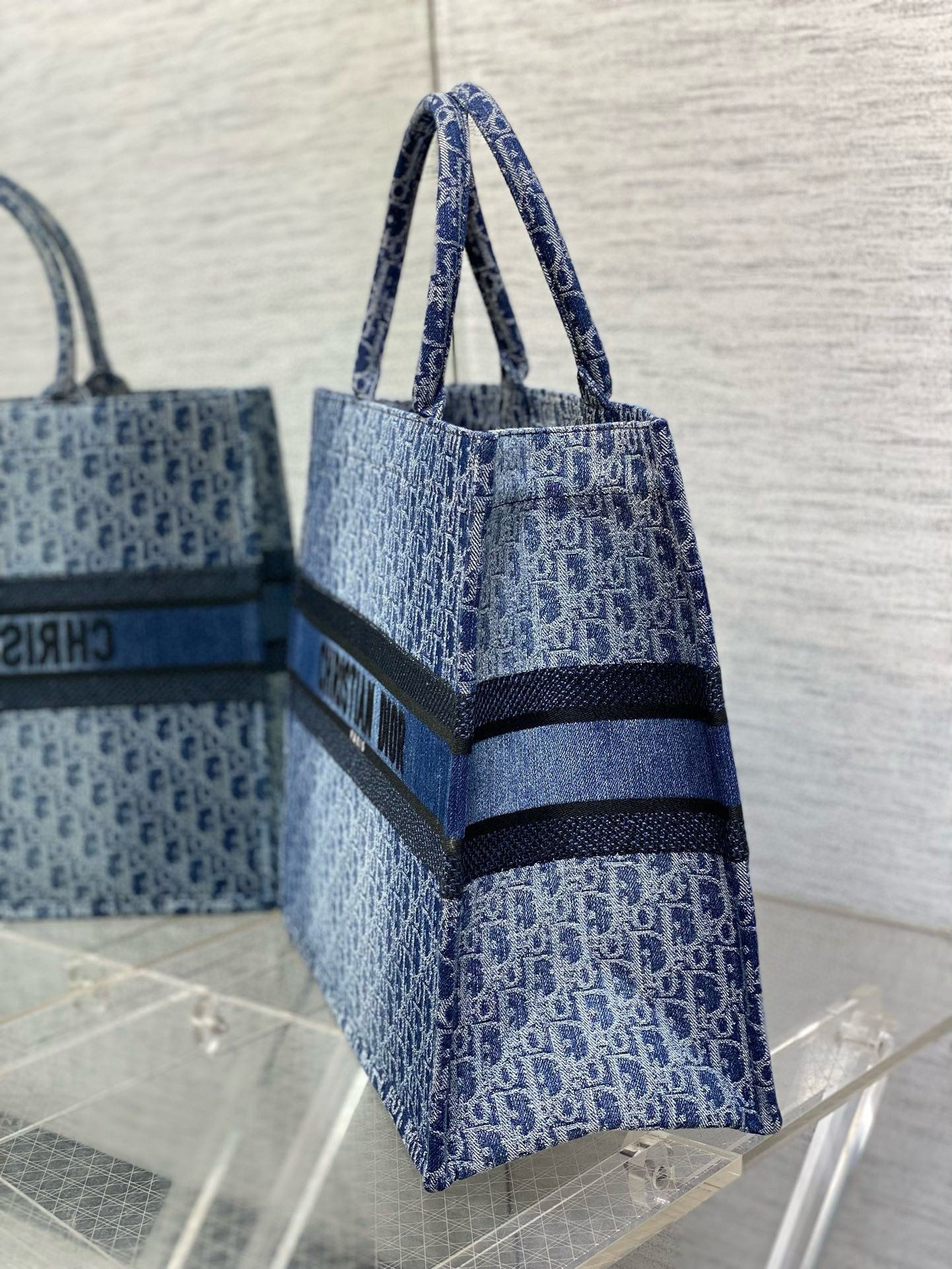 Dior Medium Book Tote Bag in Blue Denim Oblique Jacquard