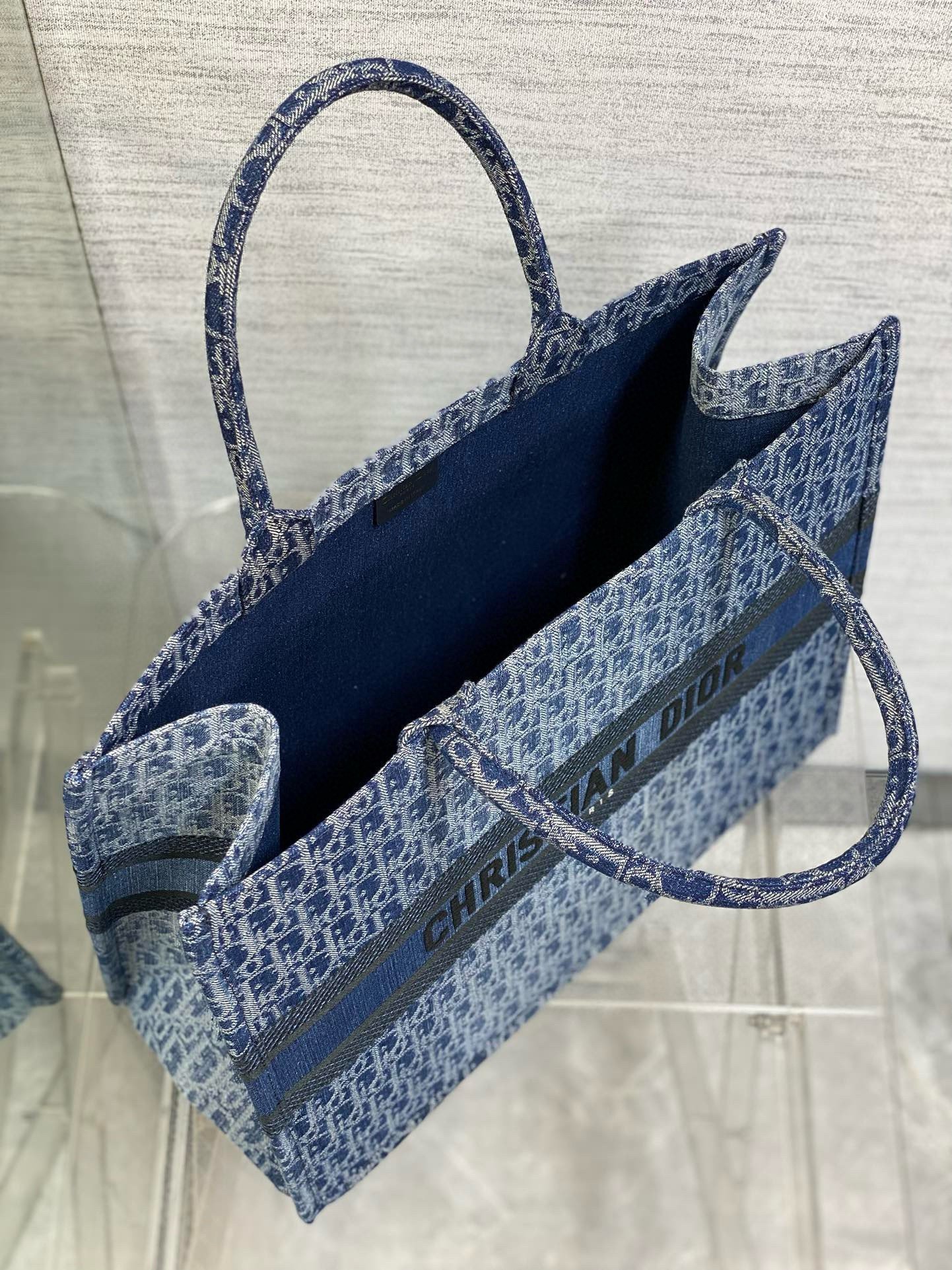 Dior Medium Book Tote Bag in Blue Denim Oblique Jacquard