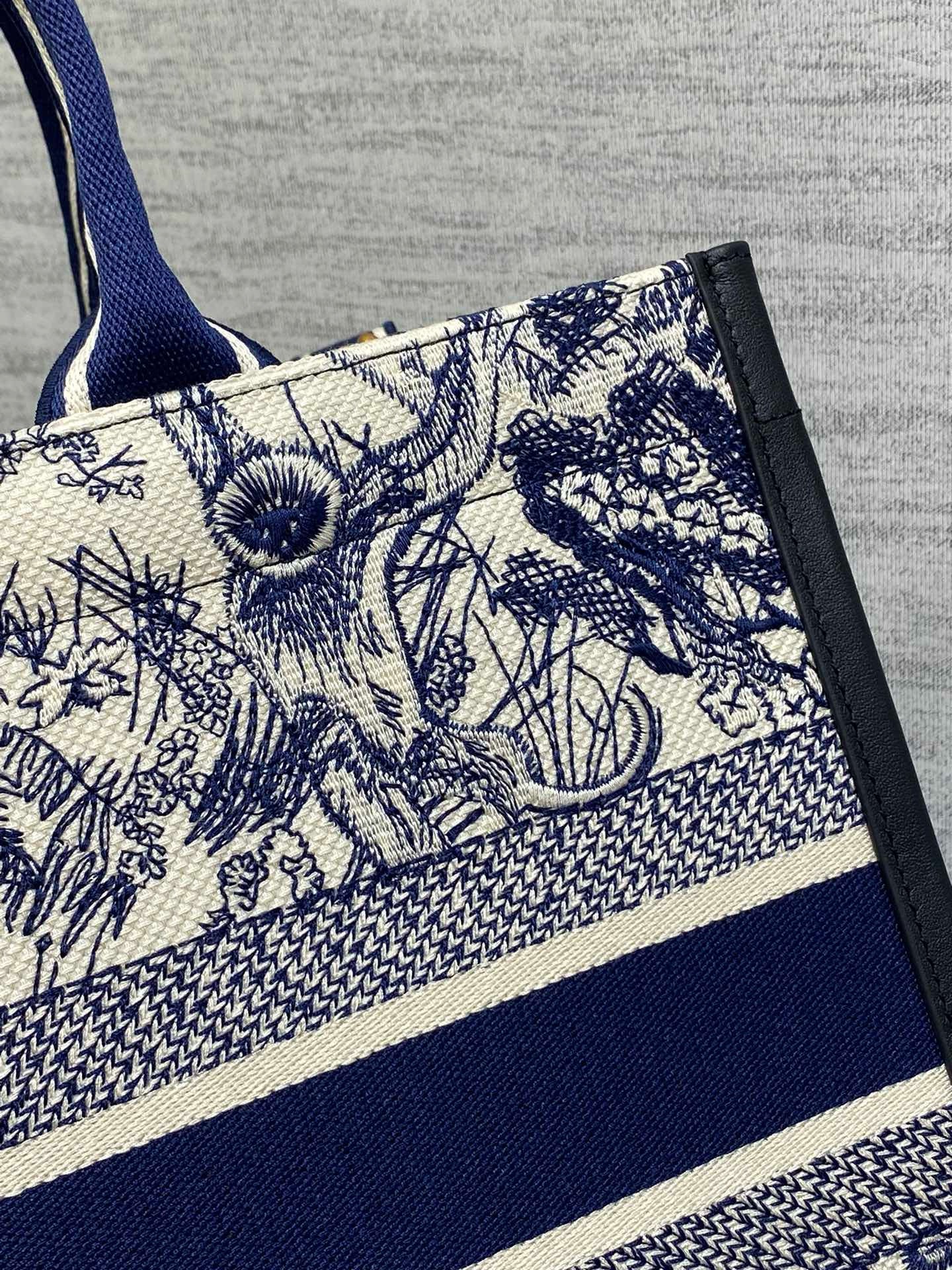 Dior Medium Book Tote Bag with Strap in Blue Toile de Jouy Sauvage Embroidery