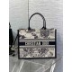 Dior Medium Book Tote Bag with Strap in White Dior Zodiac Embroidery