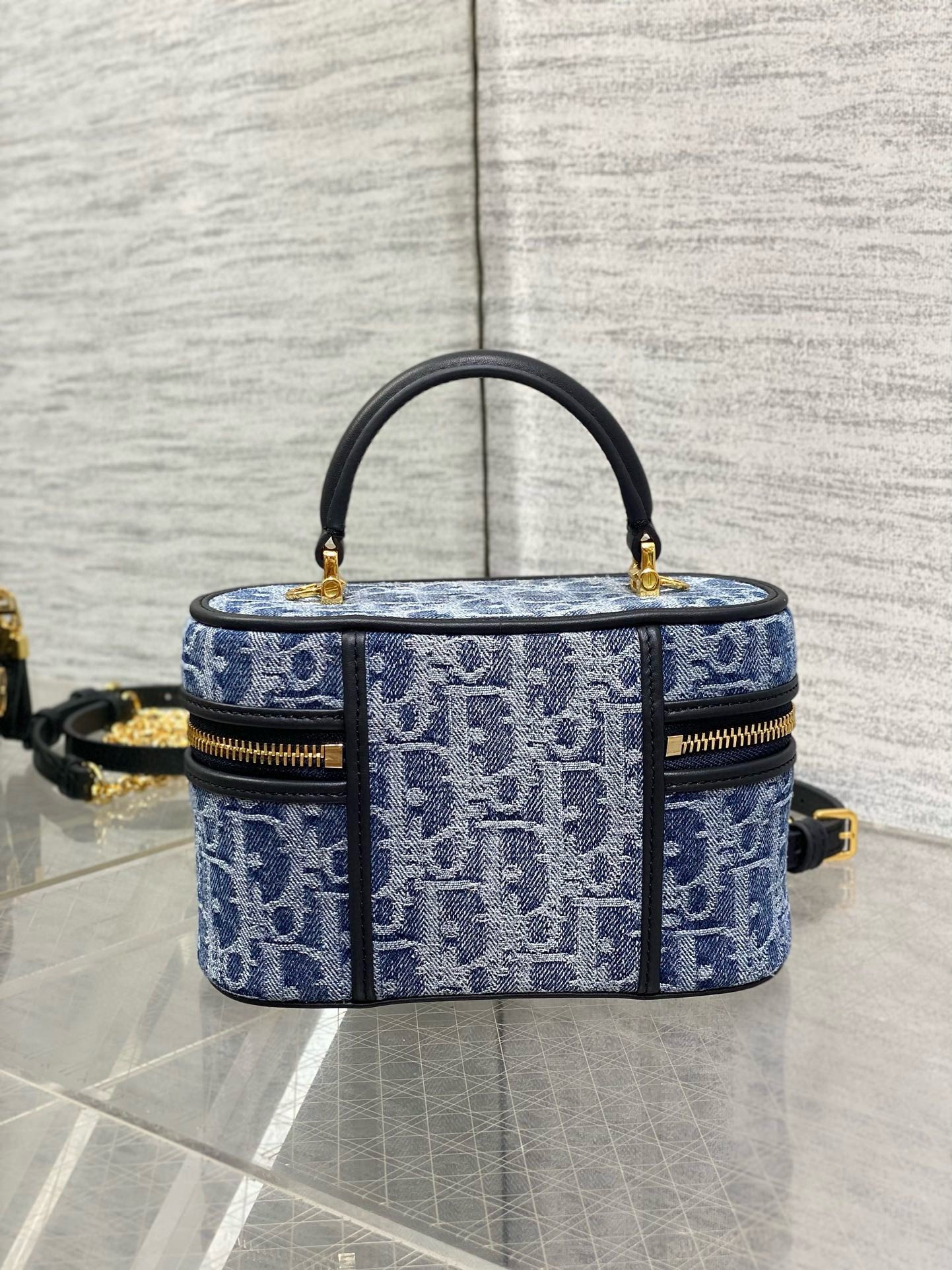 Dior 30 Montaigne Mini Vanity Case in Blue Denim Oblique Jacquard