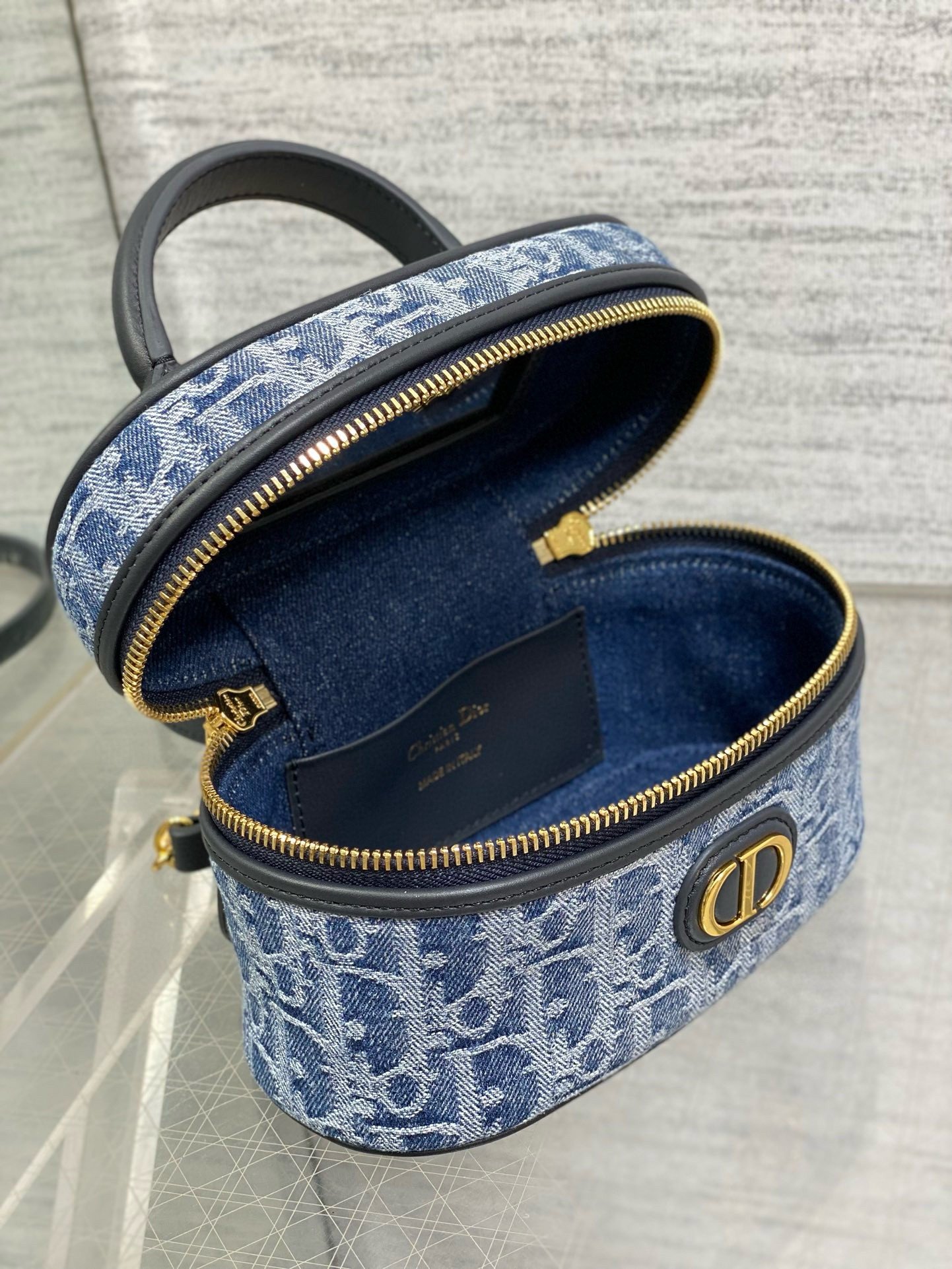 Dior 30 Montaigne Mini Vanity Case in Blue Denim Oblique Jacquard