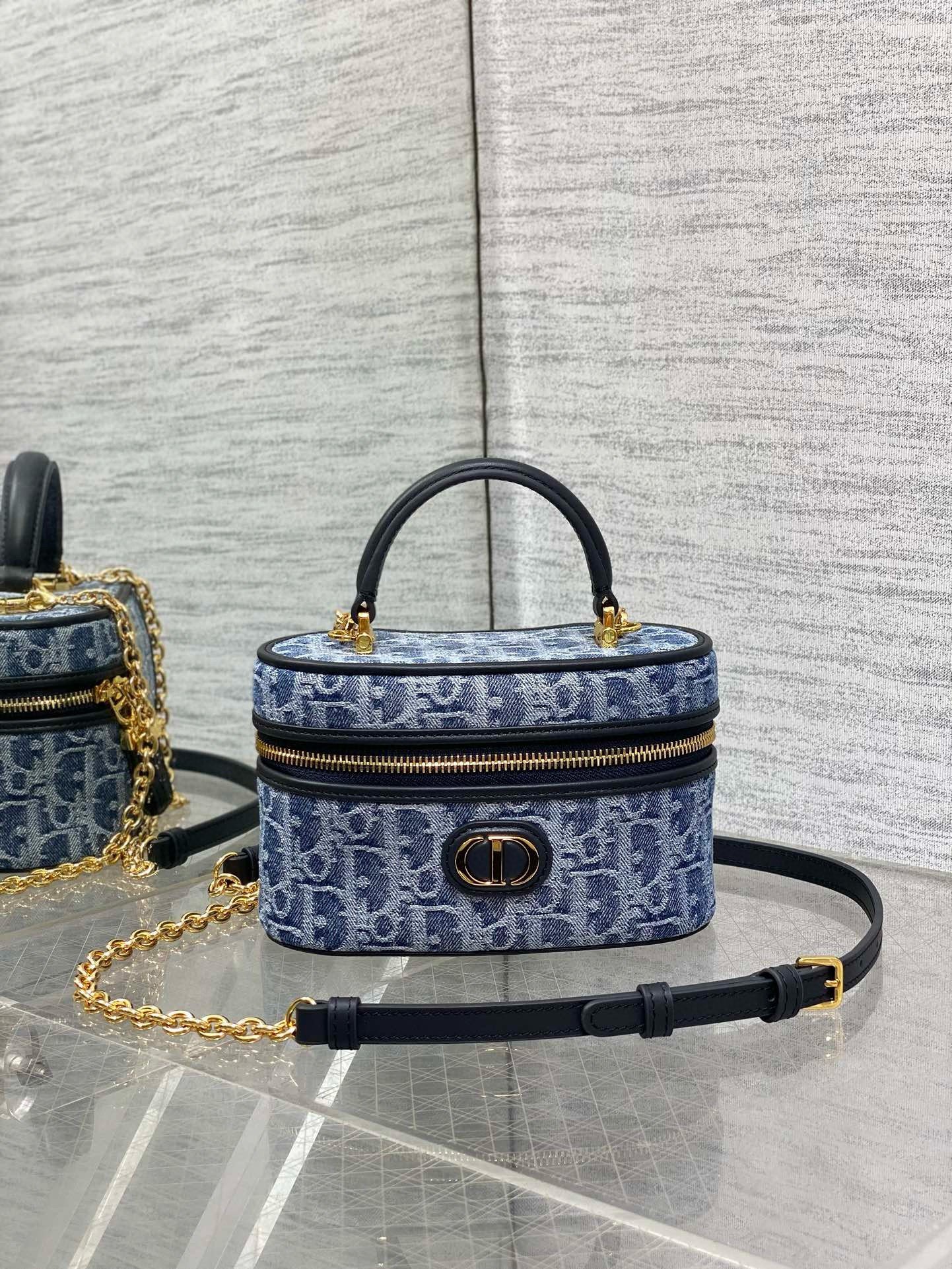 Dior 30 Montaigne Mini Vanity Case in Blue Denim Oblique Jacquard