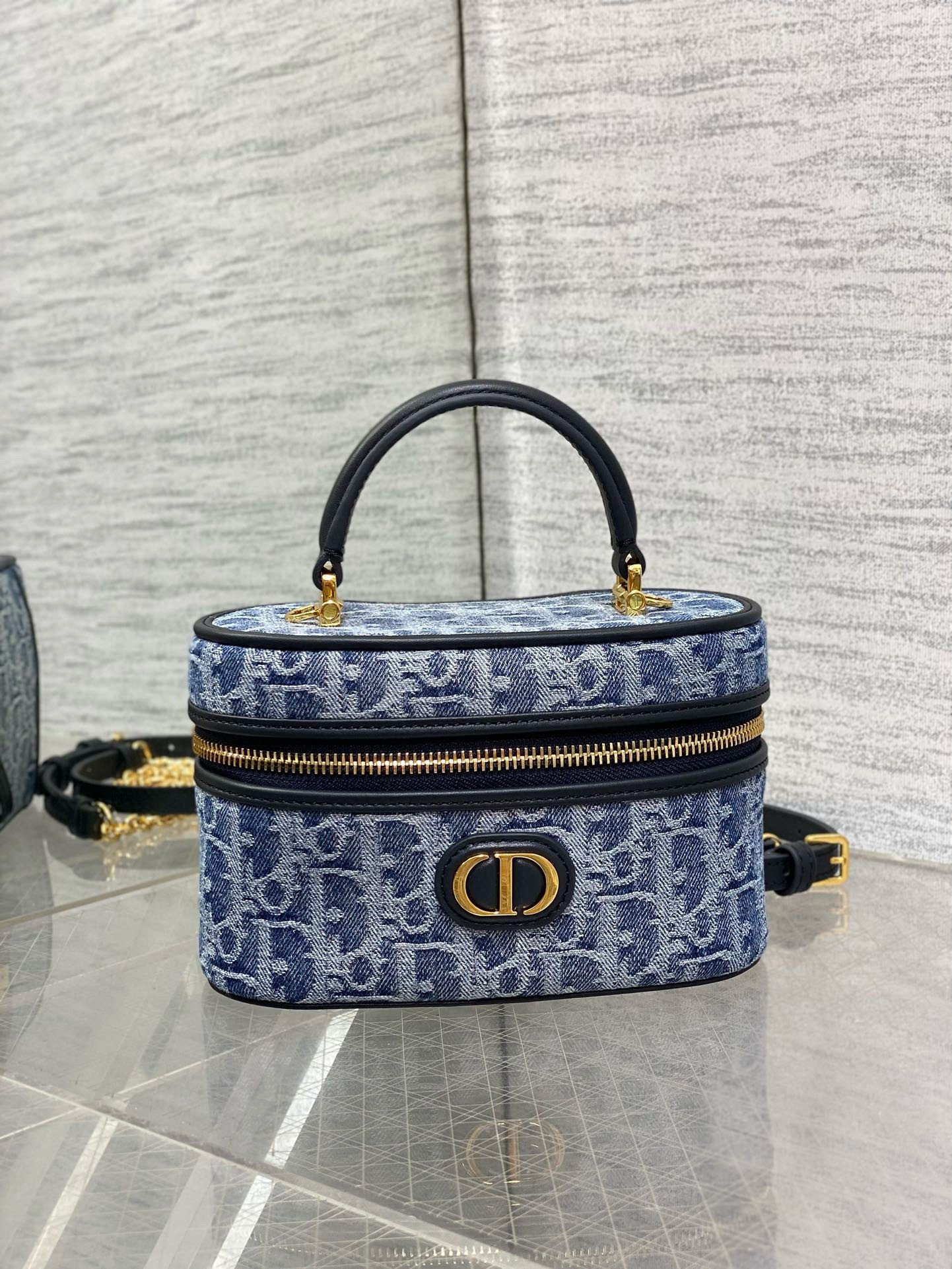 Dior 30 Montaigne Mini Vanity Case in Blue Denim Oblique Jacquard