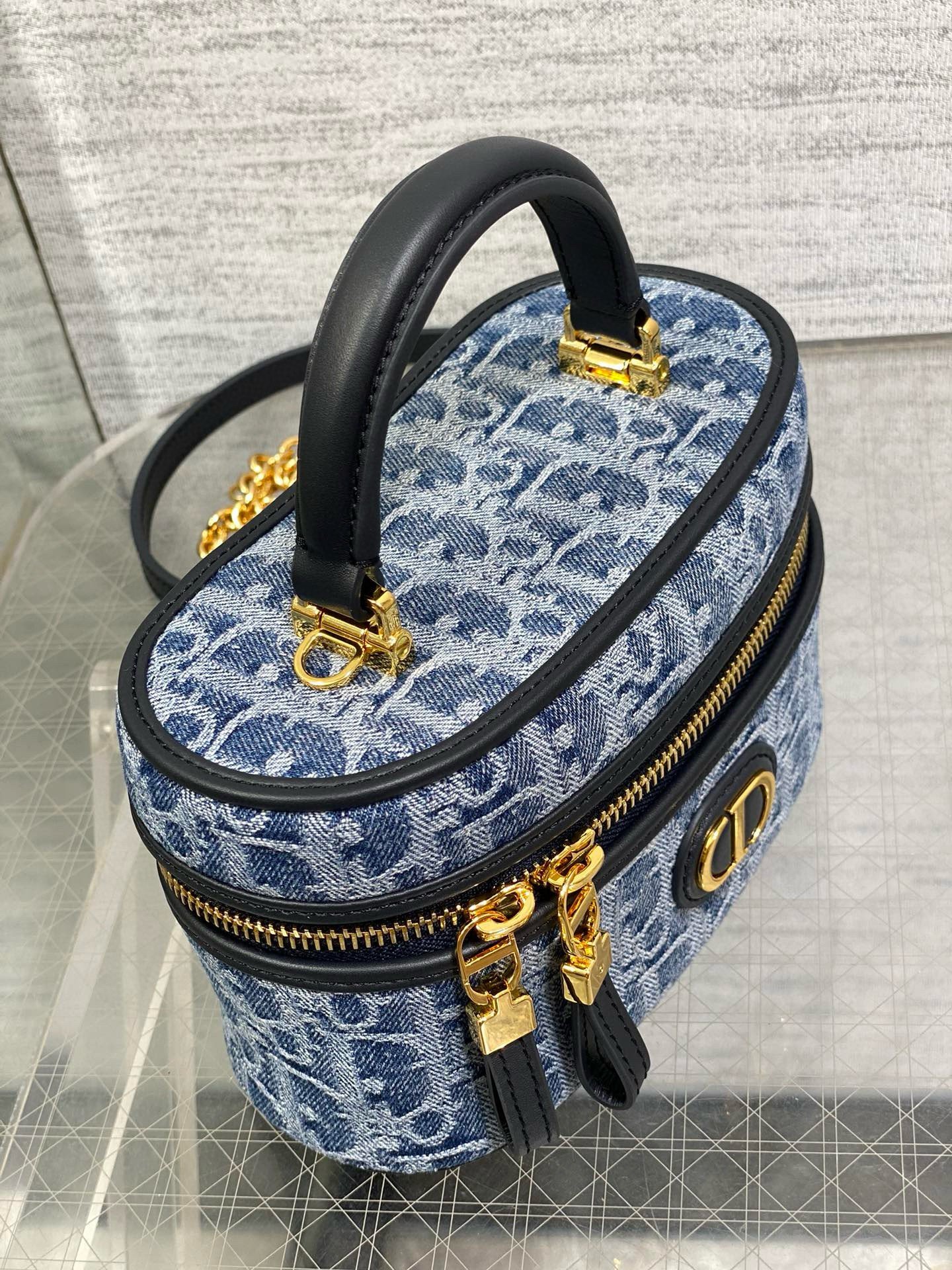 Dior 30 Montaigne Mini Vanity Case in Blue Denim Oblique Jacquard