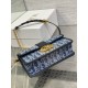 Dior 30 Montaigne East-West Bag with Chain in Blue Denim Oblique Jacquard