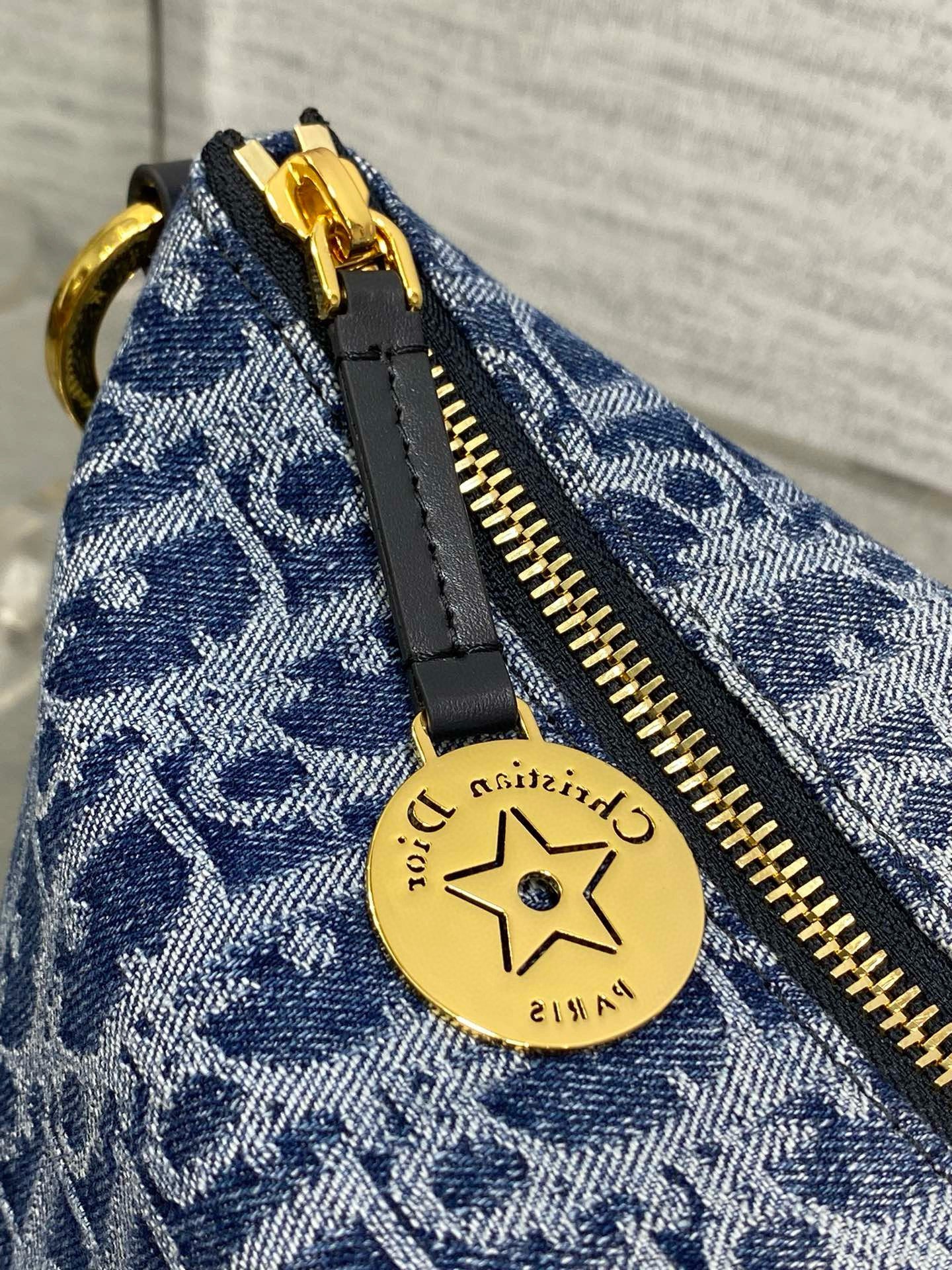 Dior Diorstar Hobo Bag with Chain in Blue Denim Oblique Jacquard