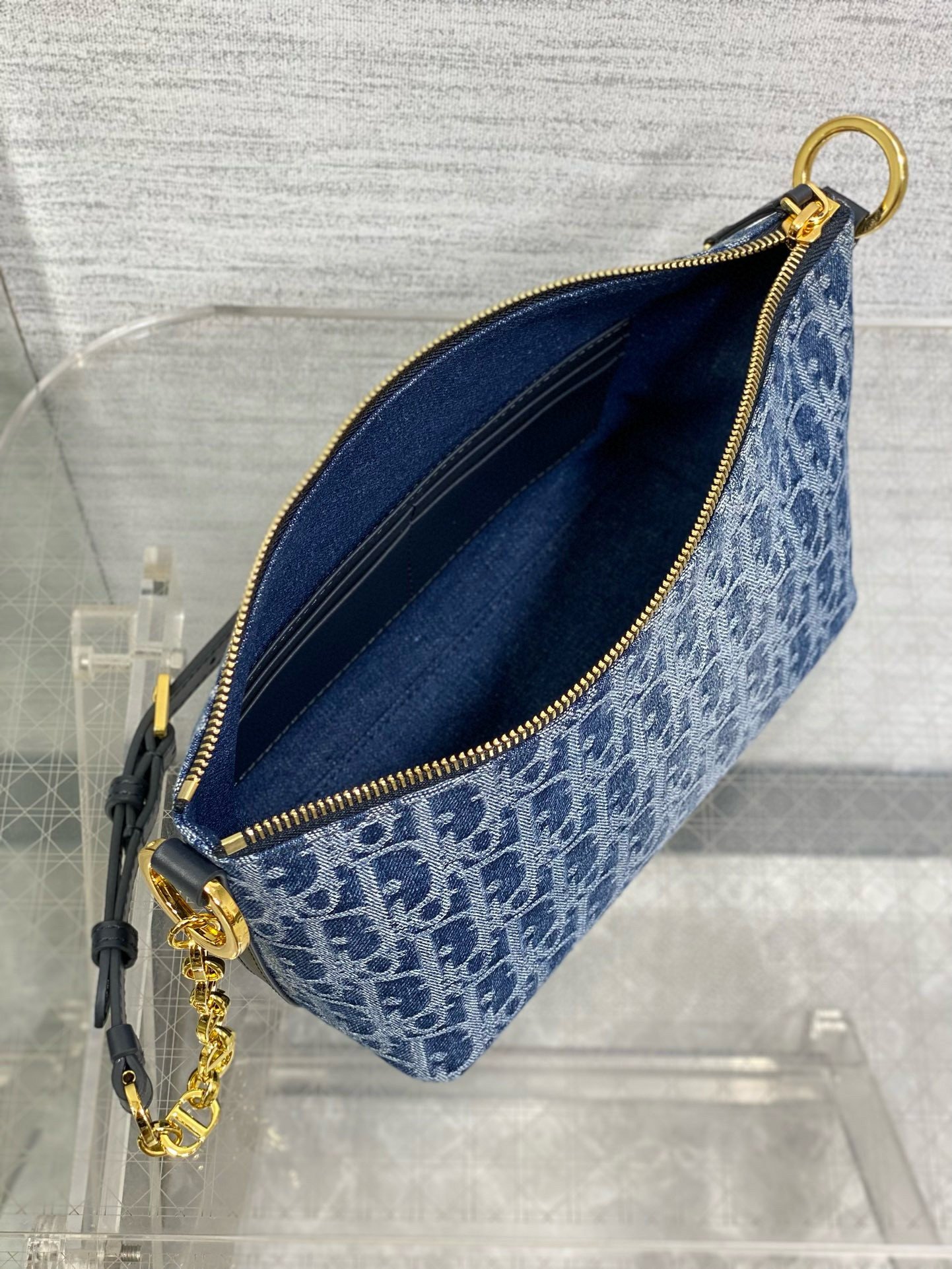 Dior Diorstar Hobo Bag with Chain in Blue Denim Oblique Jacquard