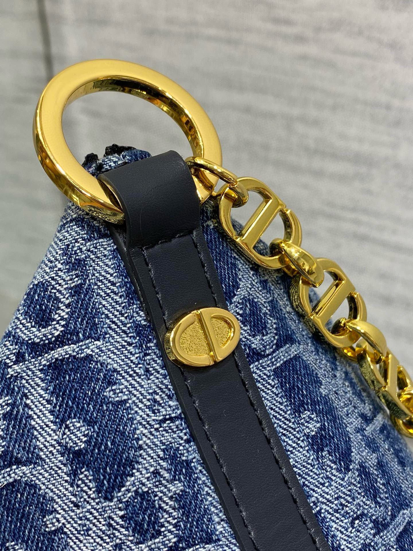 Dior Diorstar Hobo Bag with Chain in Blue Denim Oblique Jacquard