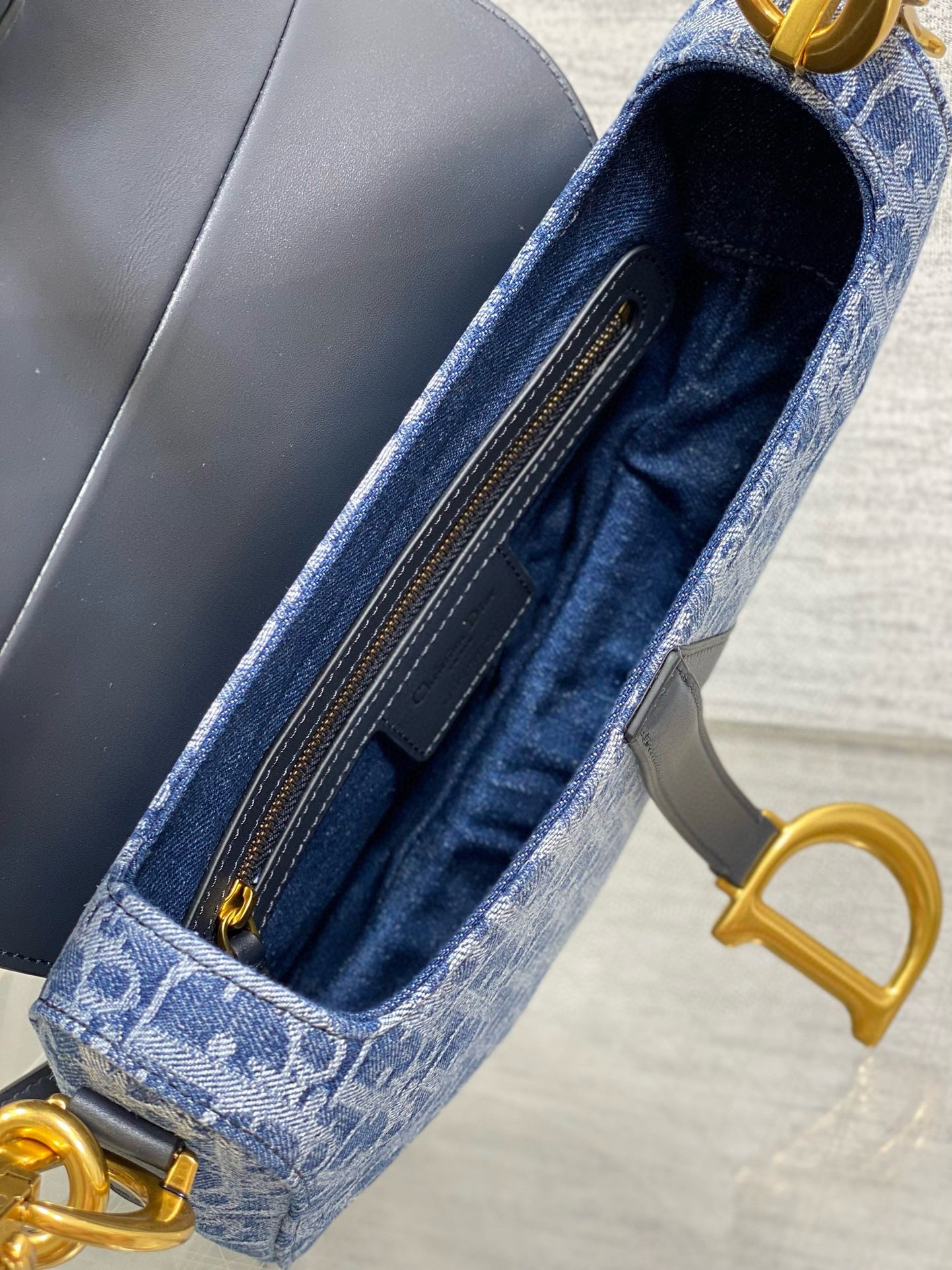 Dior Saddle Bag with Strap in Blue Denim Oblique Jacquard