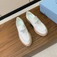 Prada Women's Loafers in White Grained Leather