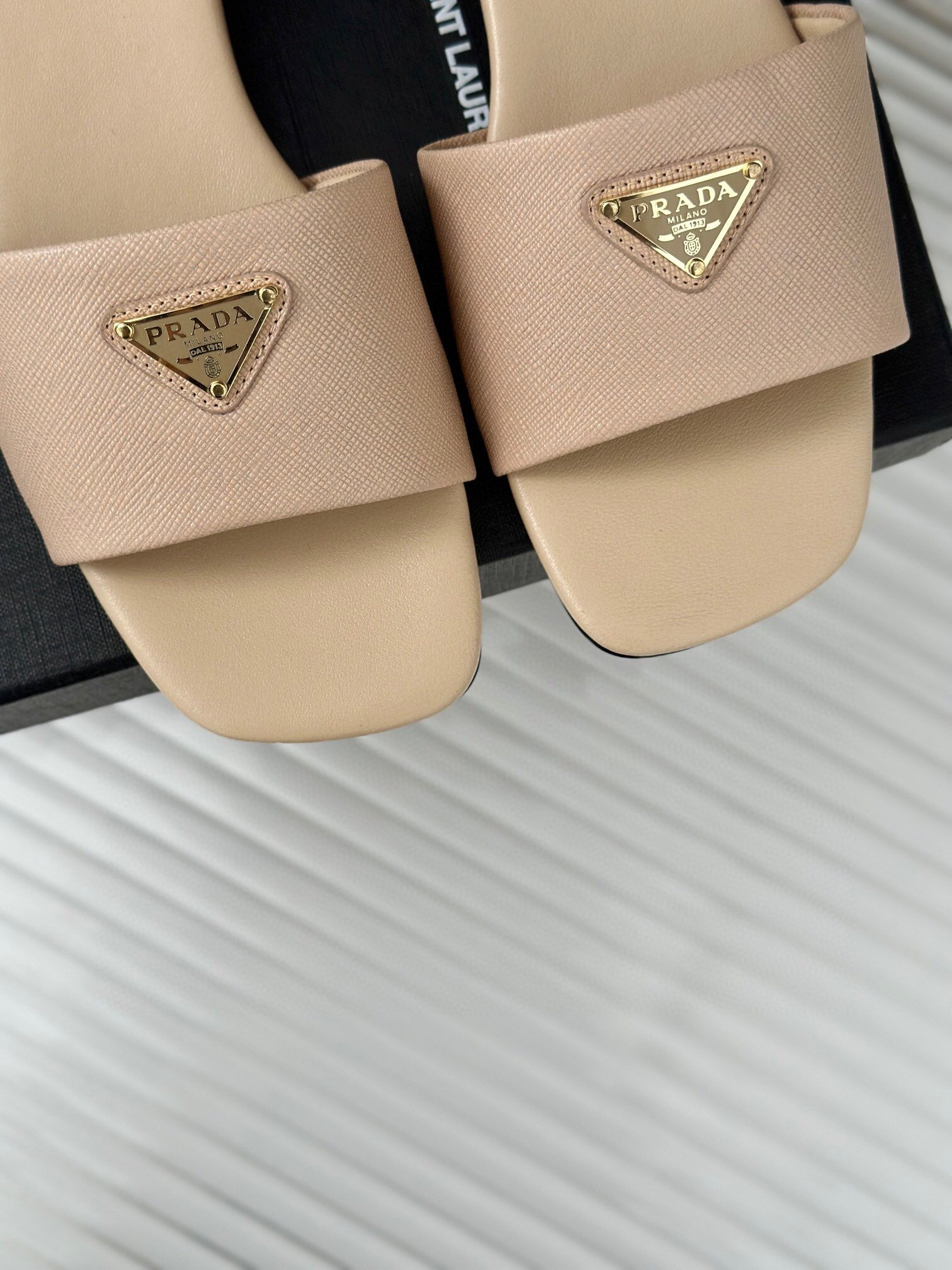 Prada Women's Slides in Beige Saffiano Leather