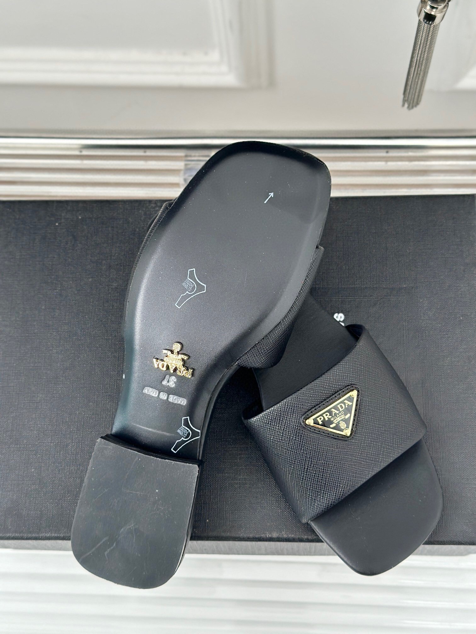 Prada Women's Slides in Black Saffiano Leather