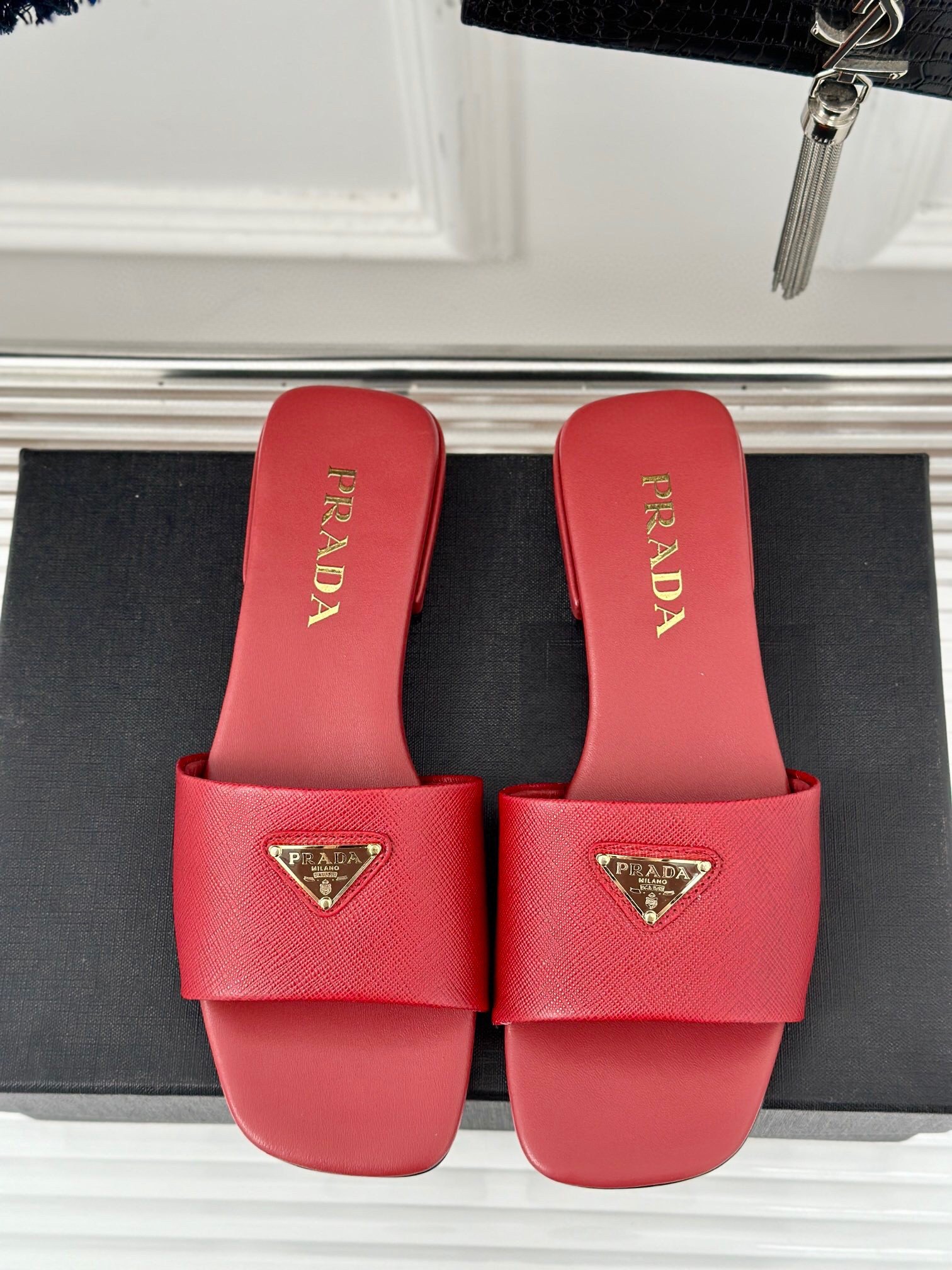 Prada Women's Slides in Red Saffiano Leather