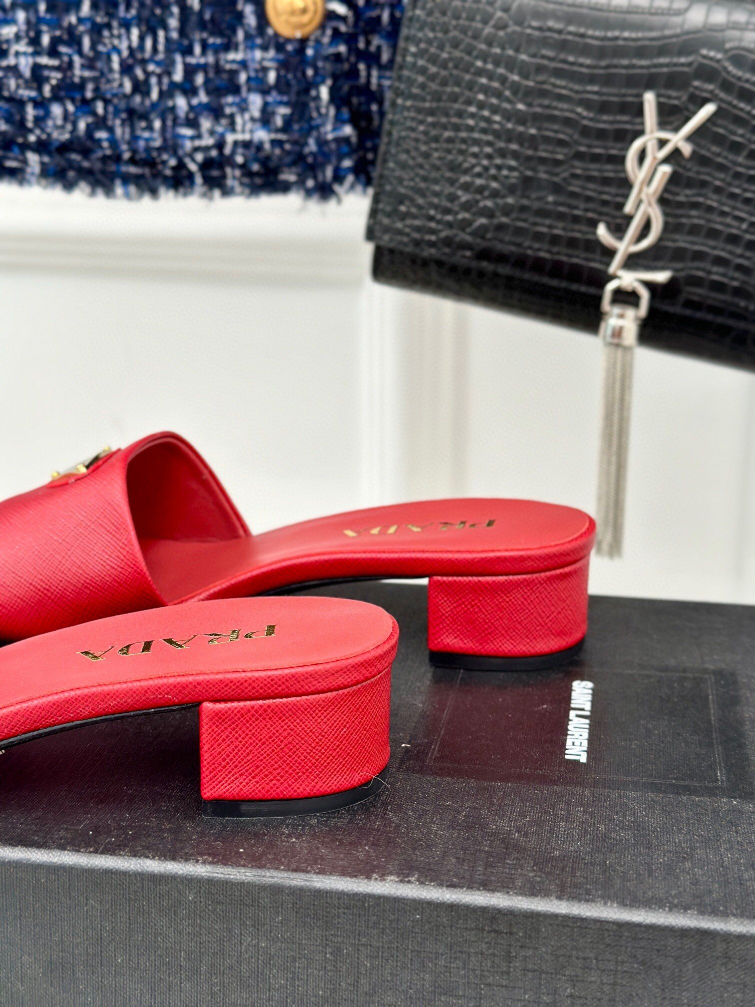 Prada Heeled Sandals 35mm in Red Saffiano Leather