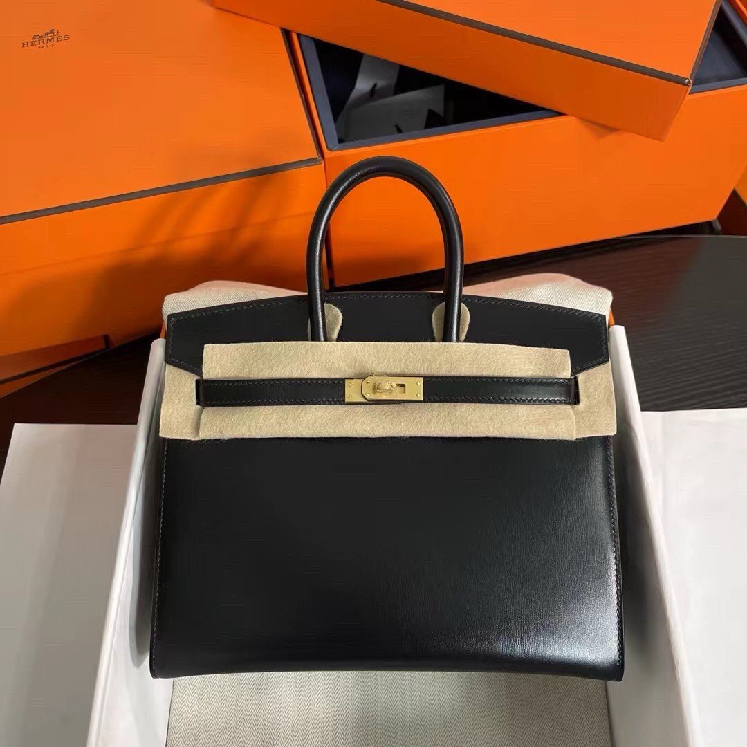 Hermes Birkin 25 Sellier Handmade Bag In Black Box Calfskin