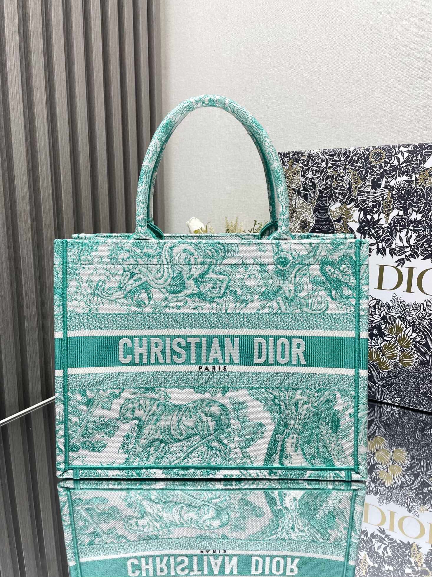 Dior Medium Dioriviera Book Tote in Aquamarina Toile de Jouy Embroidery