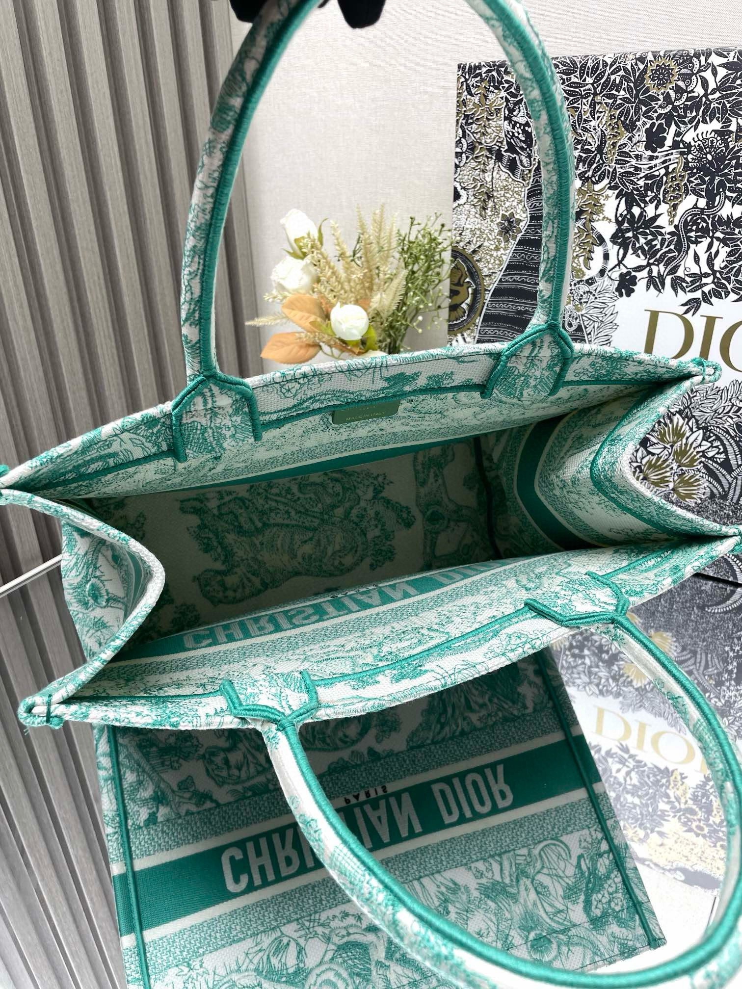 Dior Medium Dioriviera Book Tote in Aquamarina Toile de Jouy Embroidery