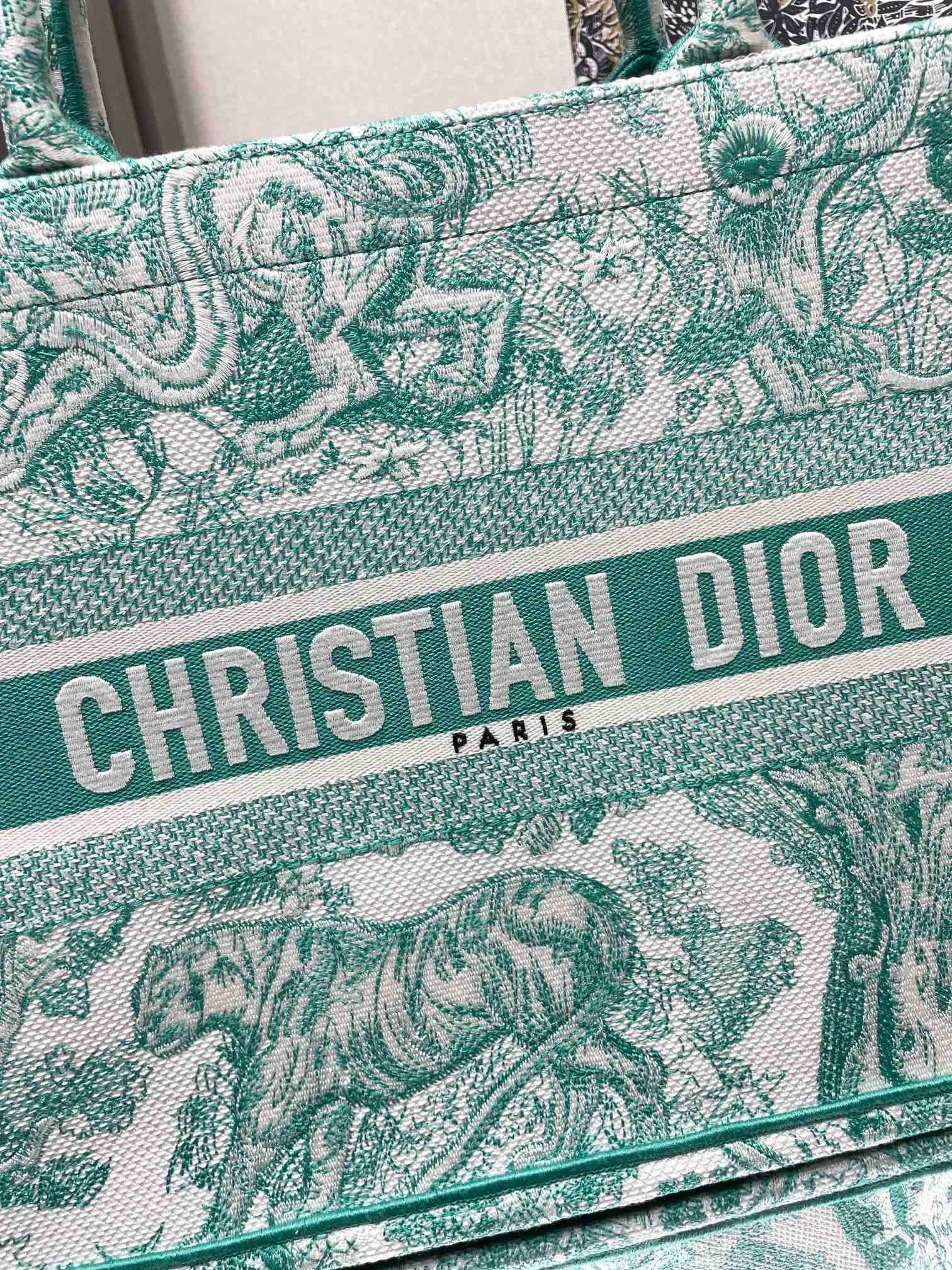 Dior Medium Dioriviera Book Tote in Aquamarina Toile de Jouy Embroidery