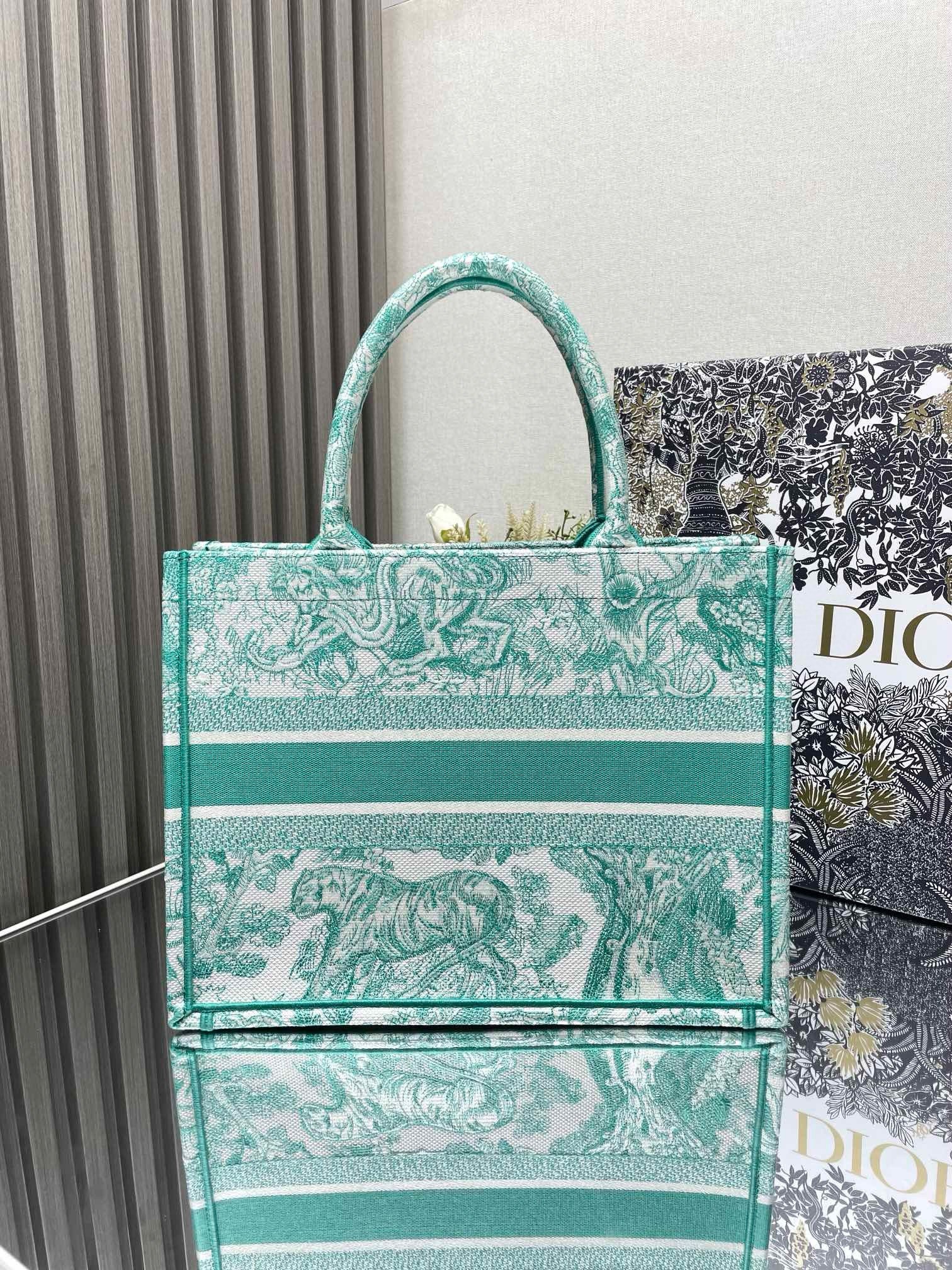 Dior Medium Dioriviera Book Tote in Aquamarina Toile de Jouy Embroidery