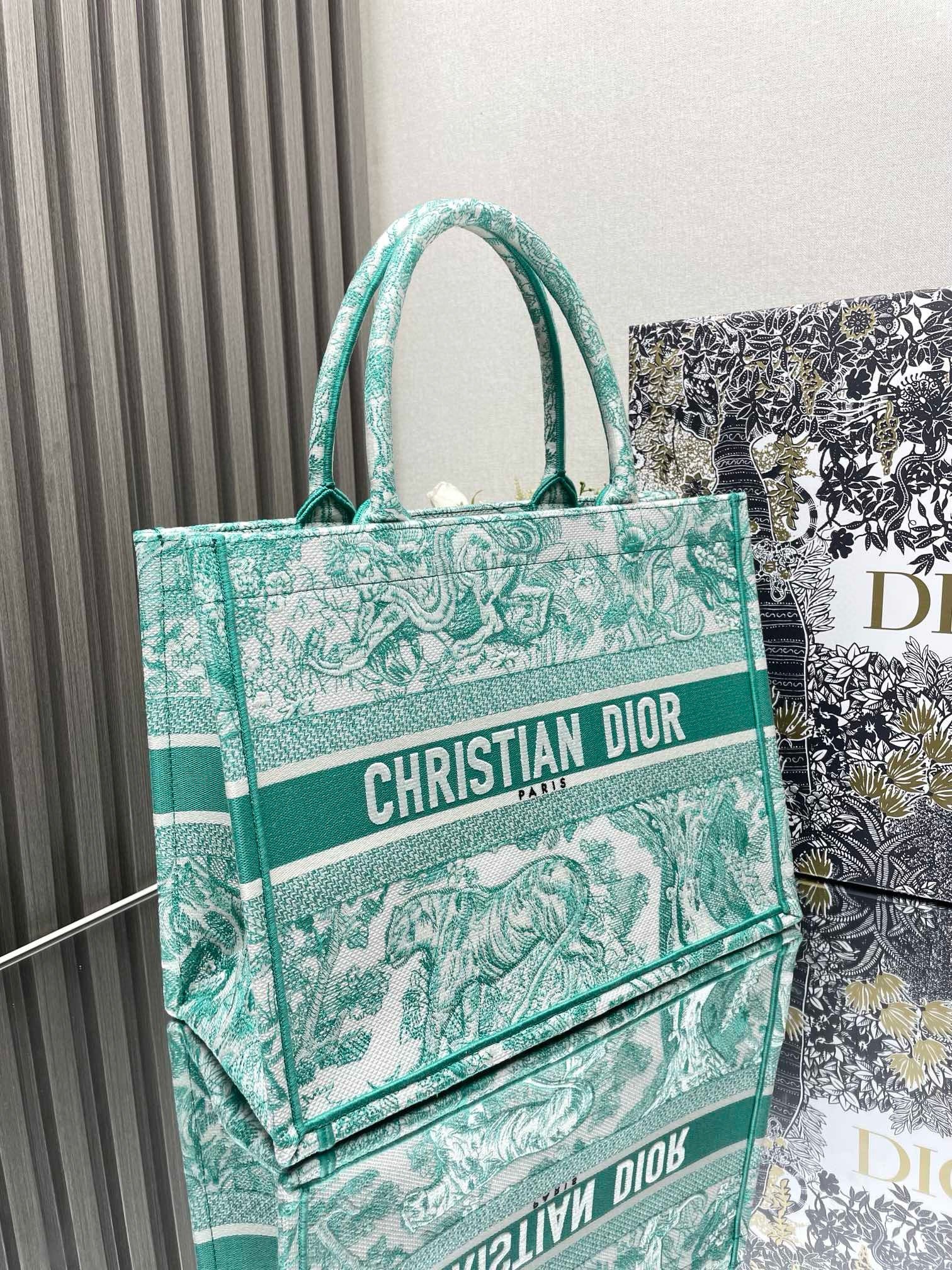 Dior Medium Dioriviera Book Tote in Aquamarina Toile de Jouy Embroidery