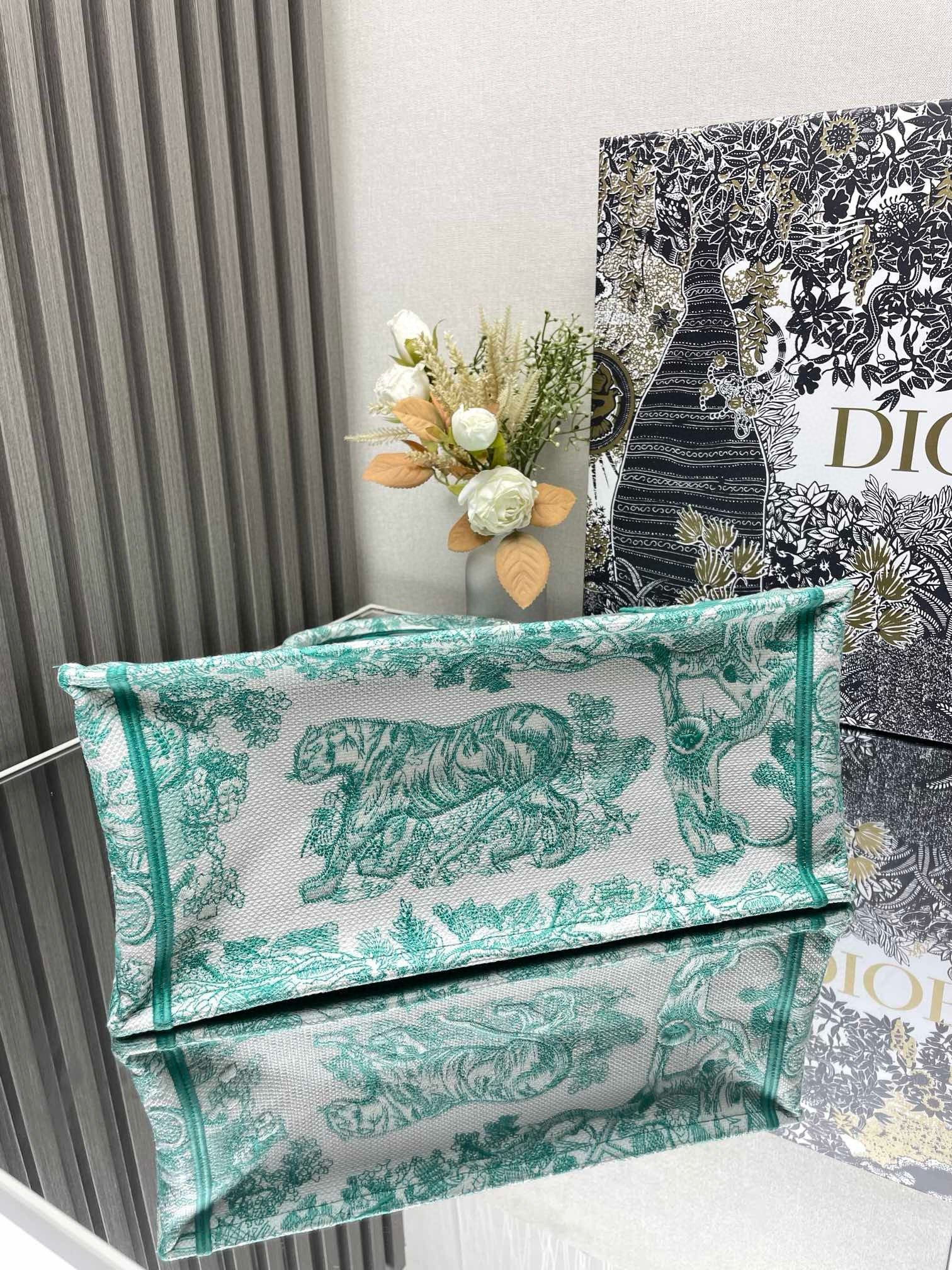 Dior Medium Dioriviera Book Tote in Aquamarina Toile de Jouy Embroidery