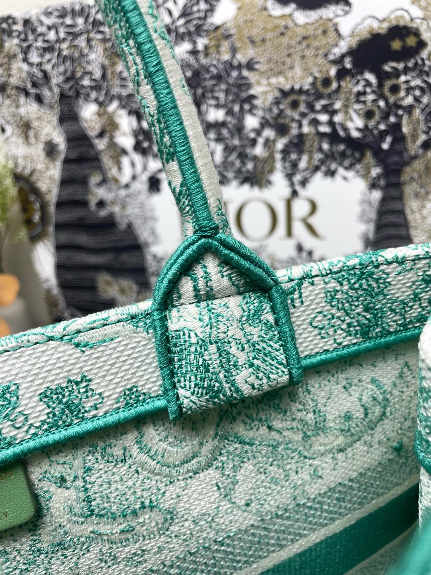 Dior Medium Dioriviera Book Tote in Aquamarina Toile de Jouy Embroidery