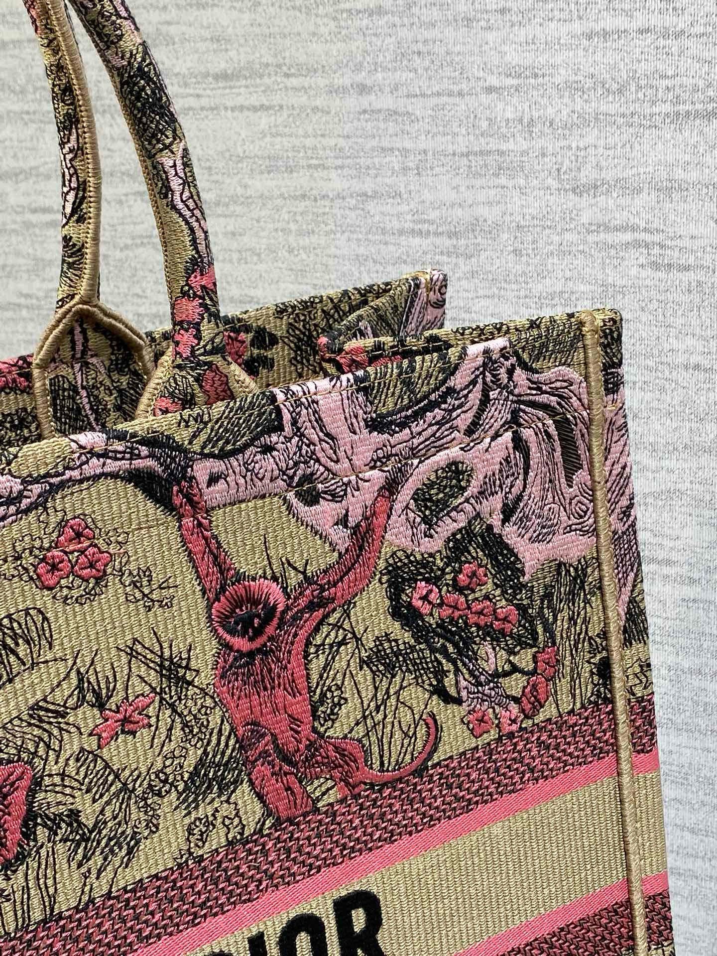 Dior Large Dioriviera Book Tote in Raffia with Pink Toile de Jouy Sauvage Embroidery