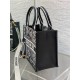 Dior Small Book Tote Bag with Strap in Plan de Paris Embroidery and Black Calfskin