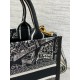 Dior Small Book Tote Bag with Strap in Plan de Paris Embroidery and Black Calfskin