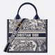 Dior Small Book Tote Bag with Strap in Toile de Jouy Sauvage Embroidery with Blue Calfskin