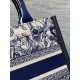 Dior Small Book Tote Bag with Strap in Toile de Jouy Sauvage Embroidery with Blue Calfskin