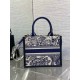 Dior Small Book Tote Bag with Strap in Toile de Jouy Sauvage Embroidery with Blue Calfskin