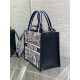 Dior Small Book Tote Bag with Strap in Toile de Jouy Sauvage Embroidery with Blue Calfskin