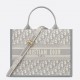 Dior Medium Book Tote Bag with Strap in Oblique Embroidery and Grey Calfskin