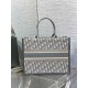 Dior Medium Book Tote Bag with Strap in Oblique Embroidery and Grey Calfskin