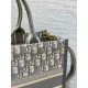 Dior Medium Book Tote Bag with Strap in Oblique Embroidery and Grey Calfskin