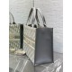 Dior Medium Book Tote Bag with Strap in Oblique Embroidery and Grey Calfskin