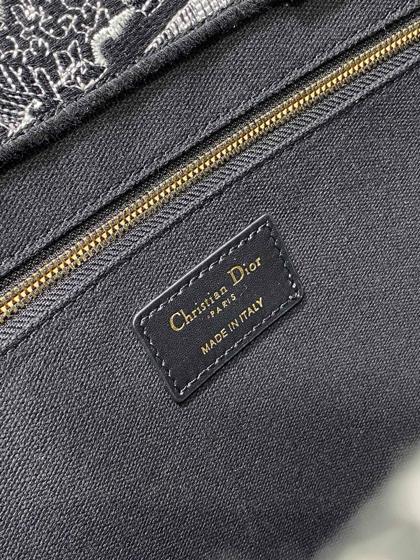 Dior Medium Book Tote Bag with Strap in Plan de Paris Embroidery and Black Calfskin