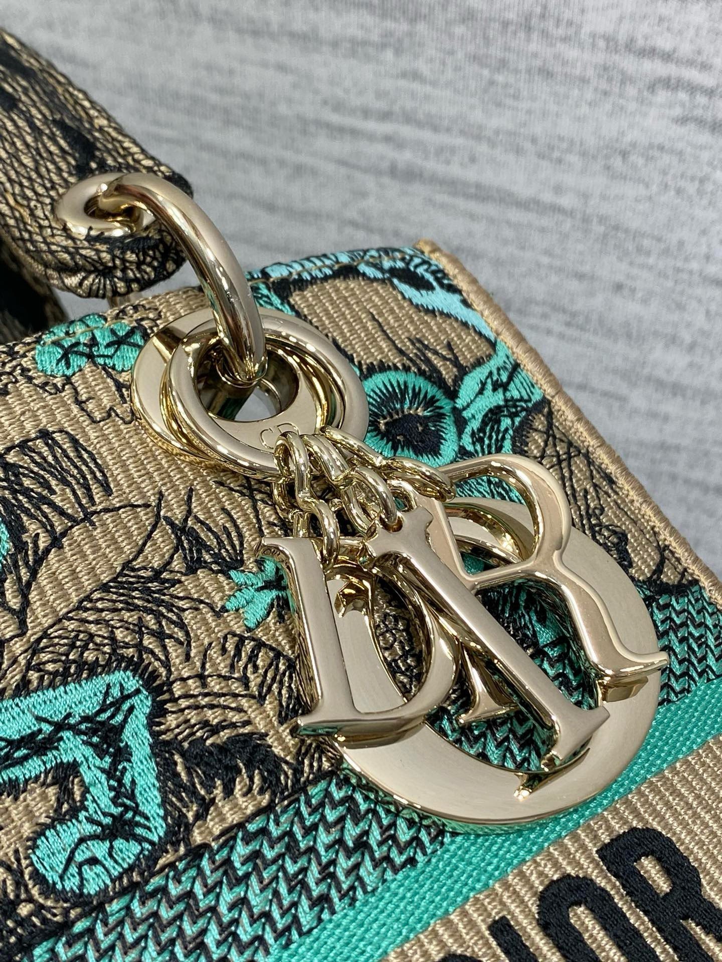 Dior Dioriviera Lady D-Lite Medium Bag in Raffia with Green Toile de Jouy Sauvage Embroidery