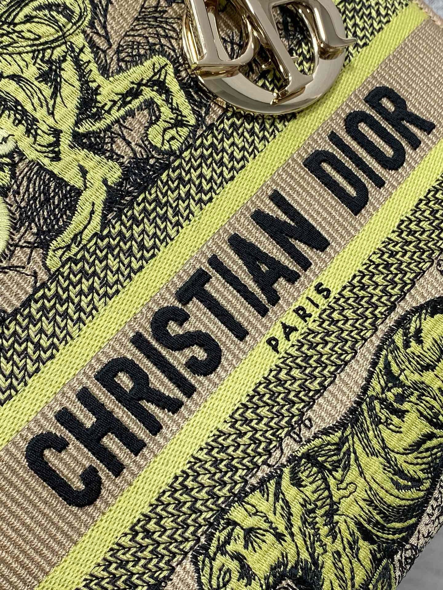 Dior Dioriviera Lady D-Lite Medium Bag in Raffia with Lime Toile de Jouy Sauvage Embroidery