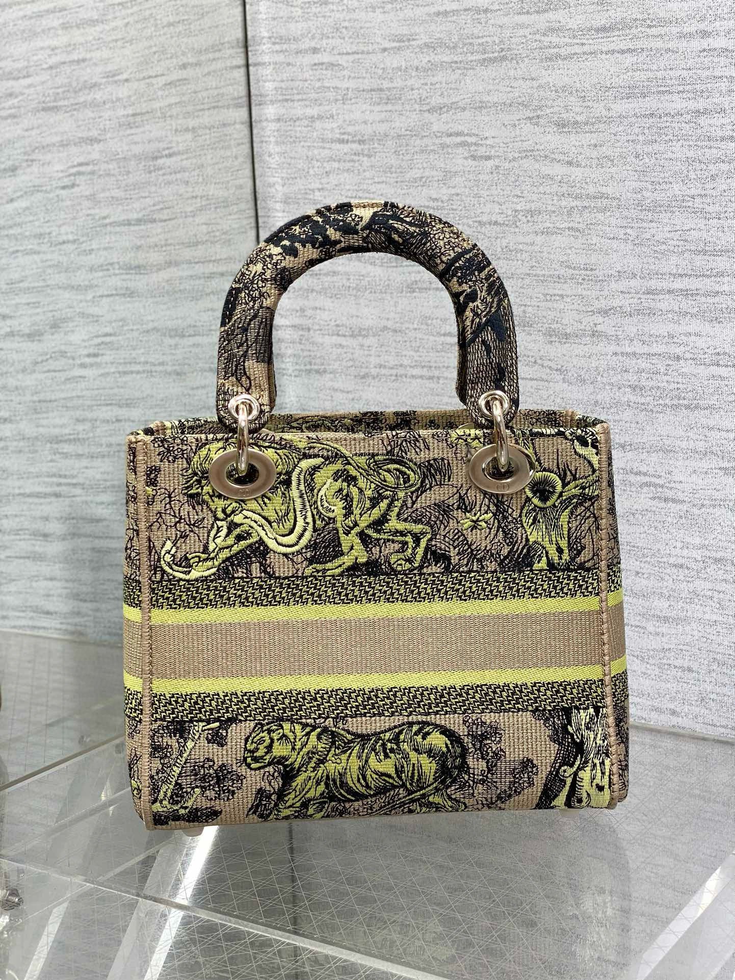 Dior Dioriviera Lady D-Lite Medium Bag in Raffia with Lime Toile de Jouy Sauvage Embroidery