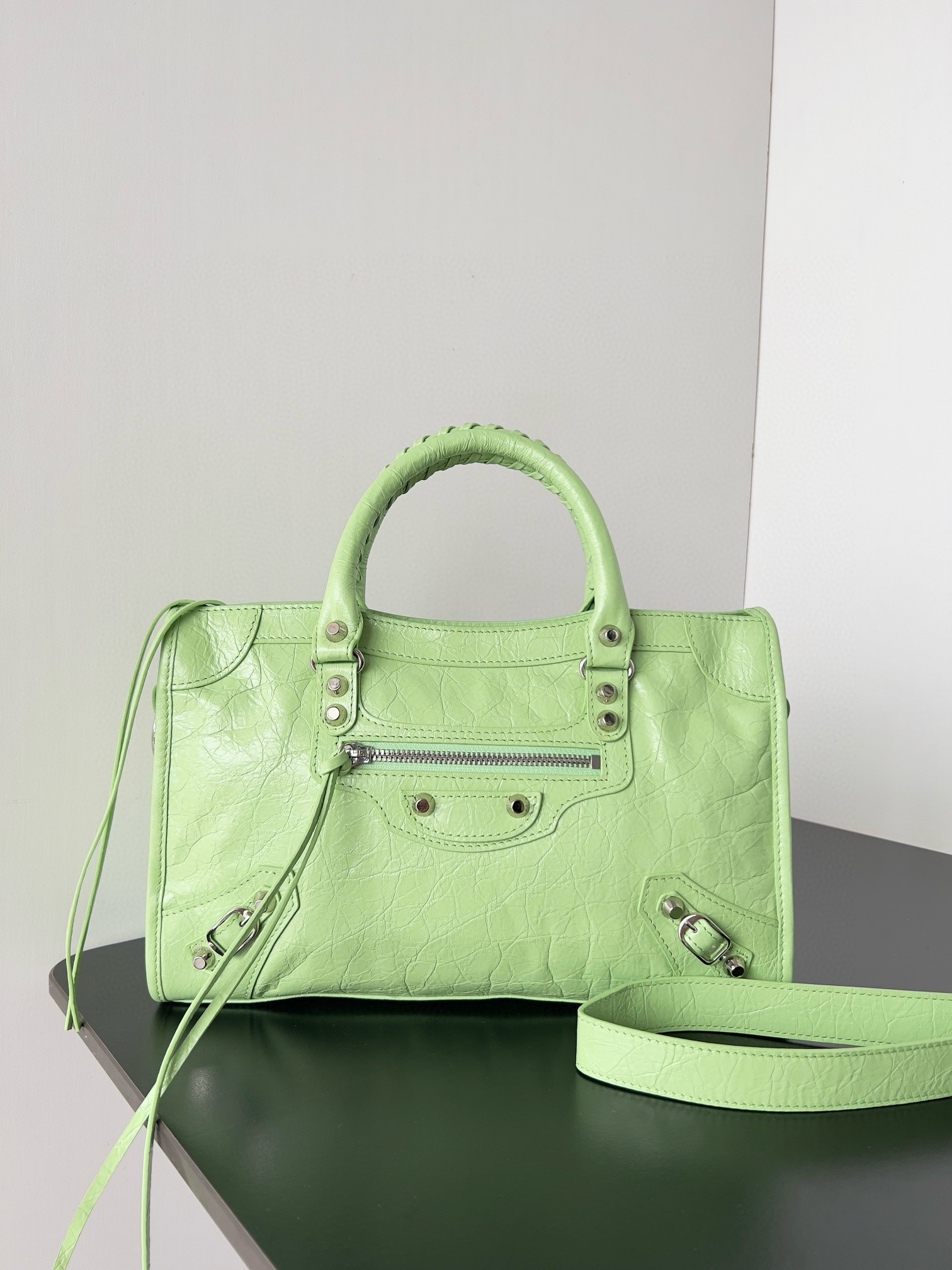 Balenciaga Le City Small Bag in Green Arena Lambskin