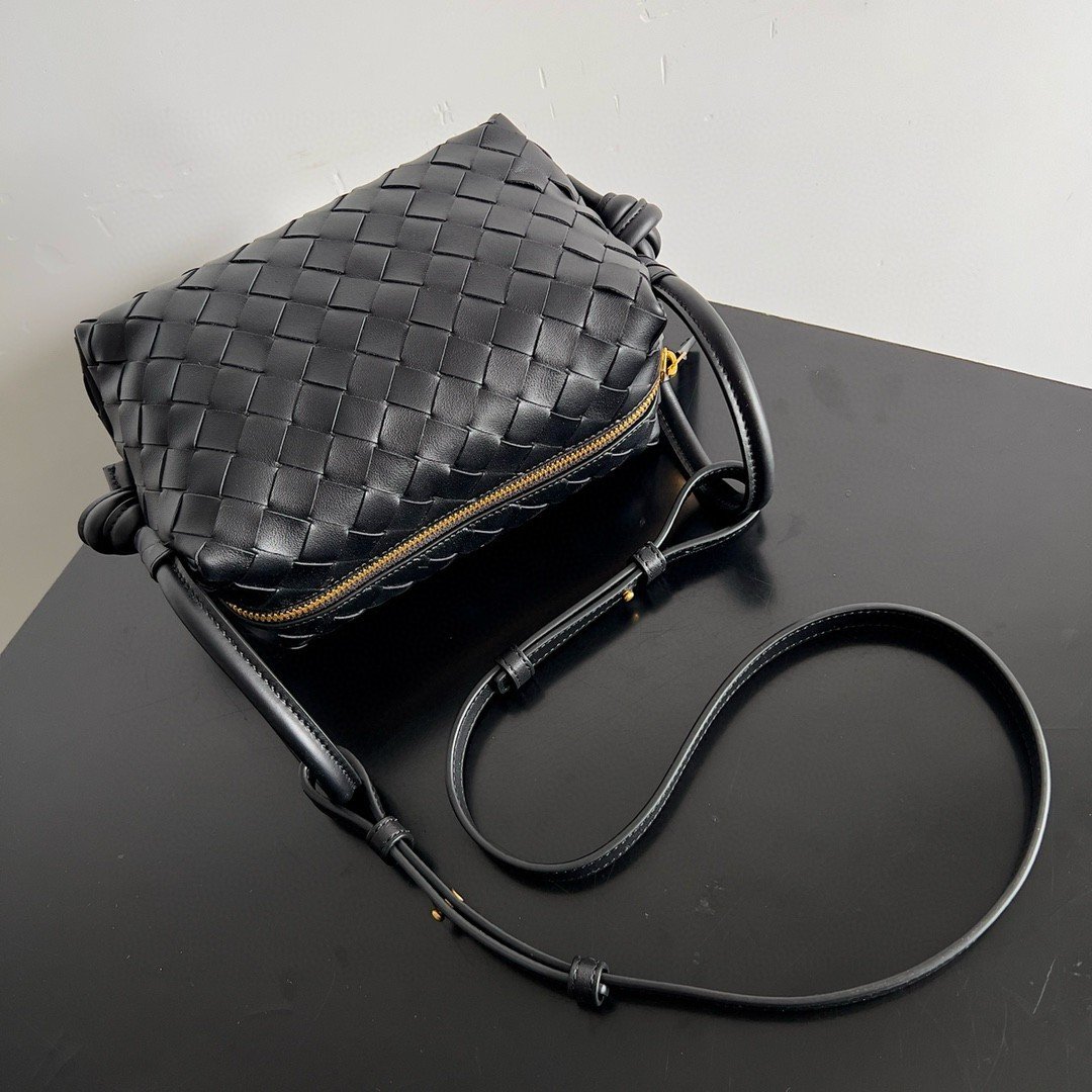 Bottega Veneta Small Loop Crossbody Bag In Black Intrecciato Lambskin