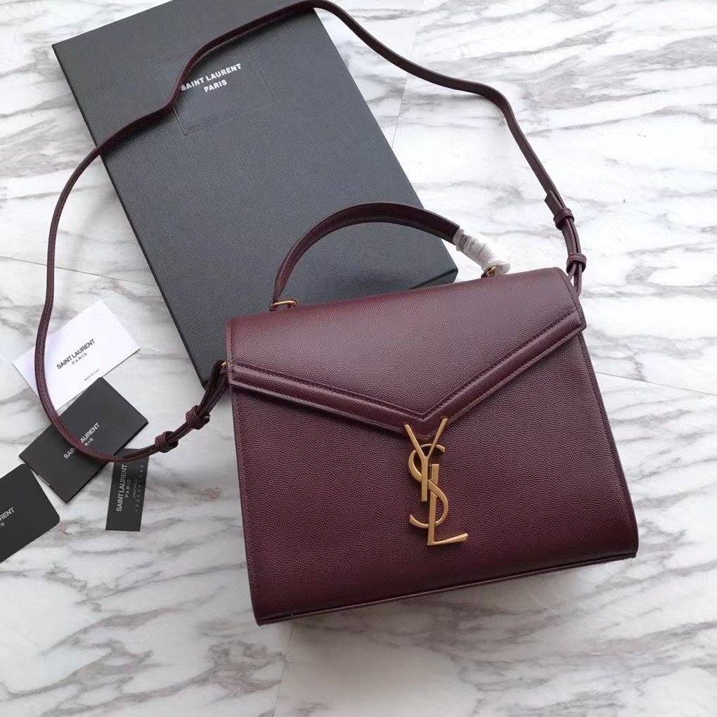 Saint Laurent Cassandra Medium Bag In Bordeaux Grained Leather