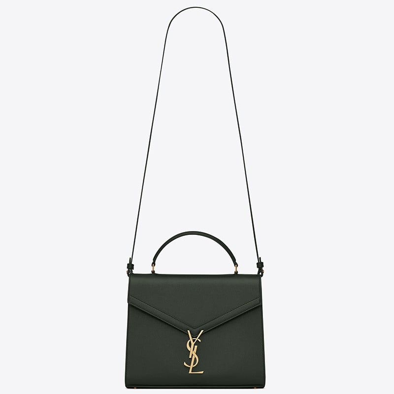 Saint Laurent Cassandra Medium Bag In Green Grained Leather