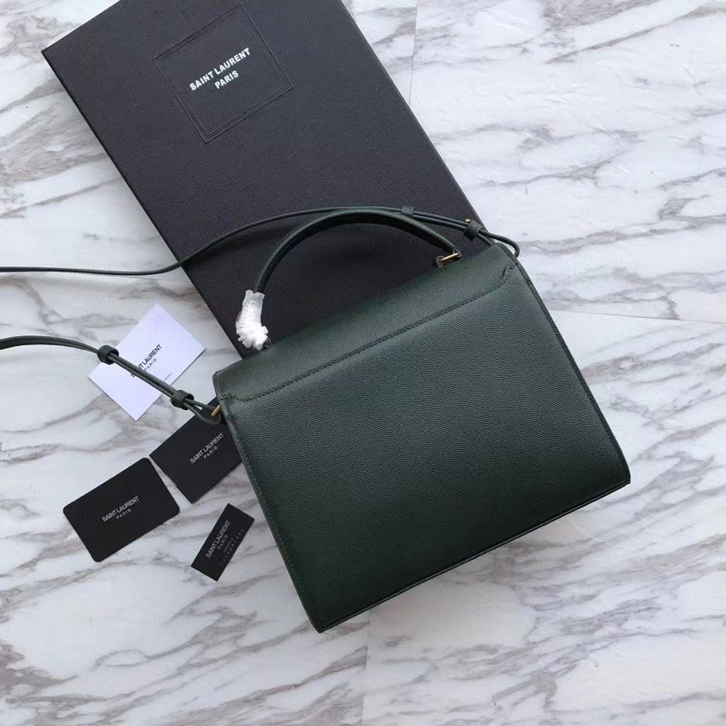 Saint Laurent Cassandra Medium Bag In Green Grained Leather